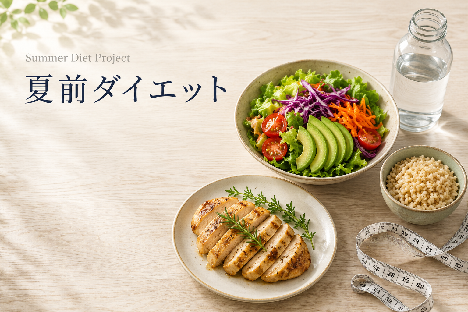 夏前ダイエットにおすすめのバランスの良い食事（サラダ・グリルチキン・玄米）
